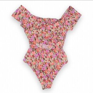 Nordstrom Floral Off-Shoulder Bodysuit - Pink and Purple